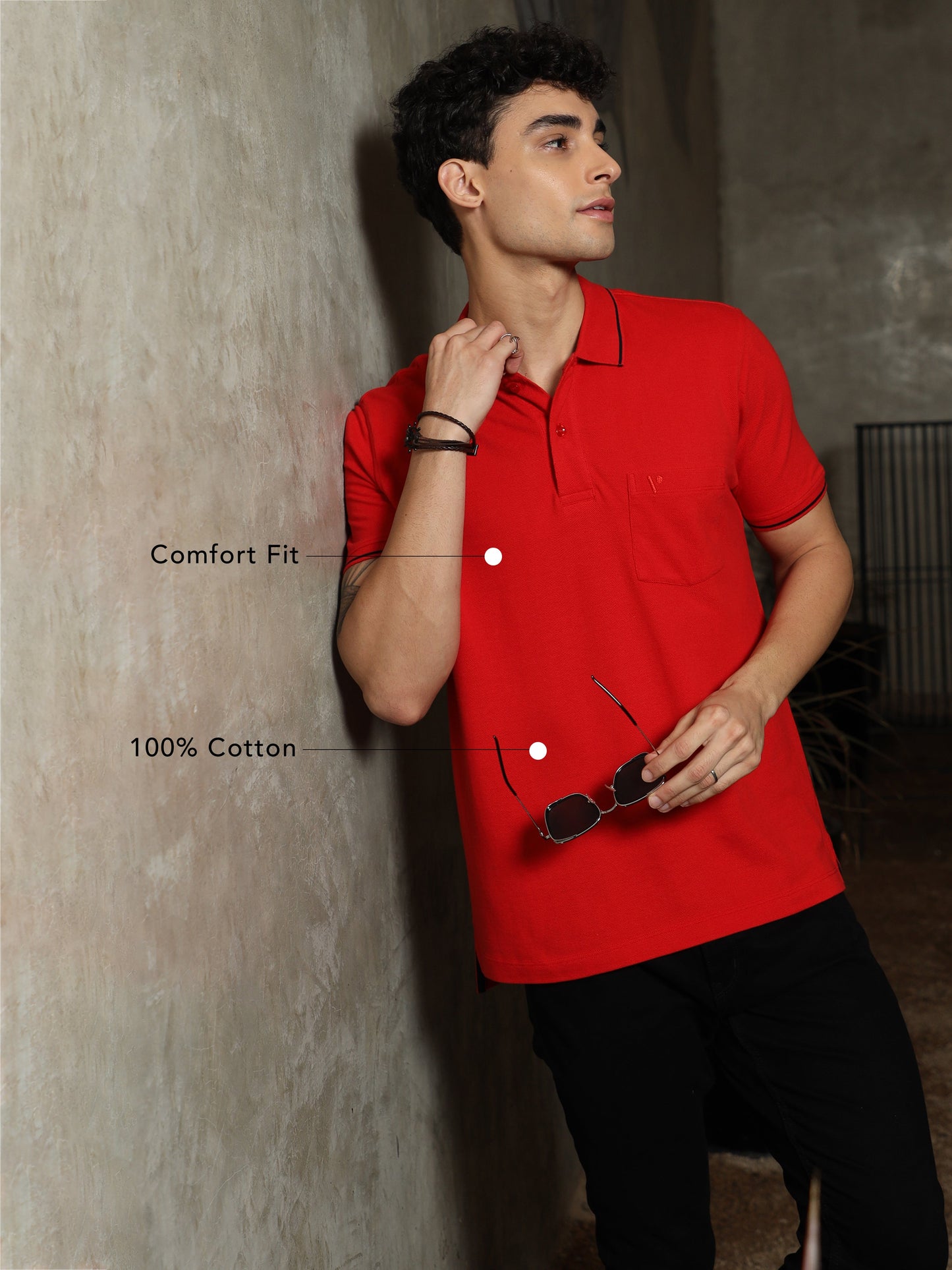 DARK RED MENS HALF SLEEVE COLLAR T-SHIRT