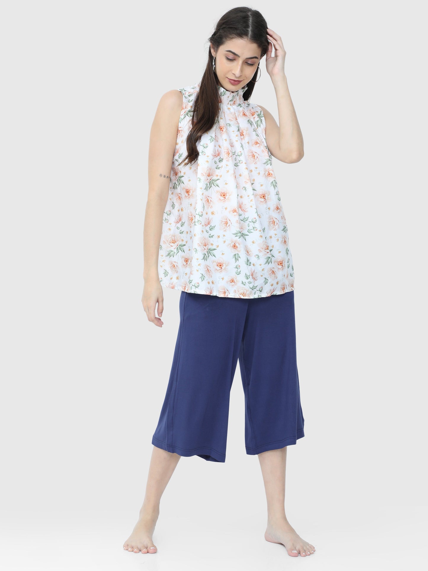 Light Navy Blue Solid Palazzo KNEE-112