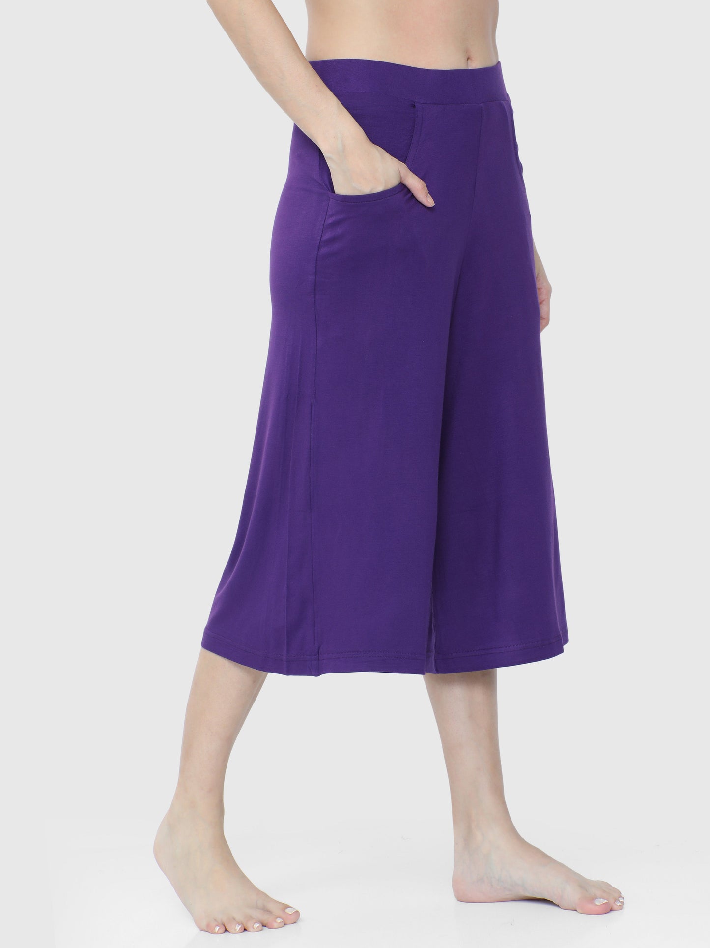 Eggplan Purple Solid Palazzo KNEE-112