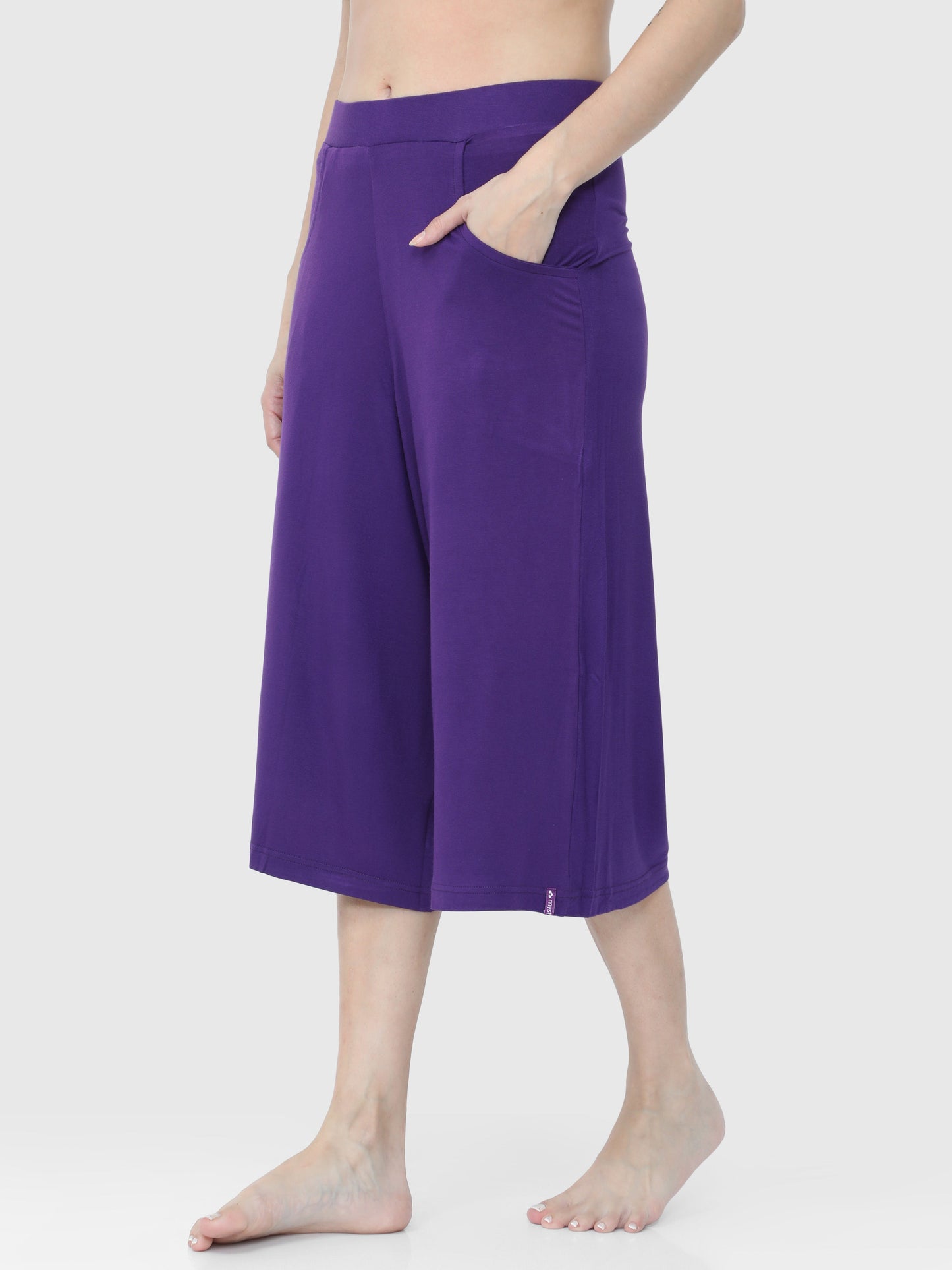 Eggplan Purple Solid Palazzo KNEE-112