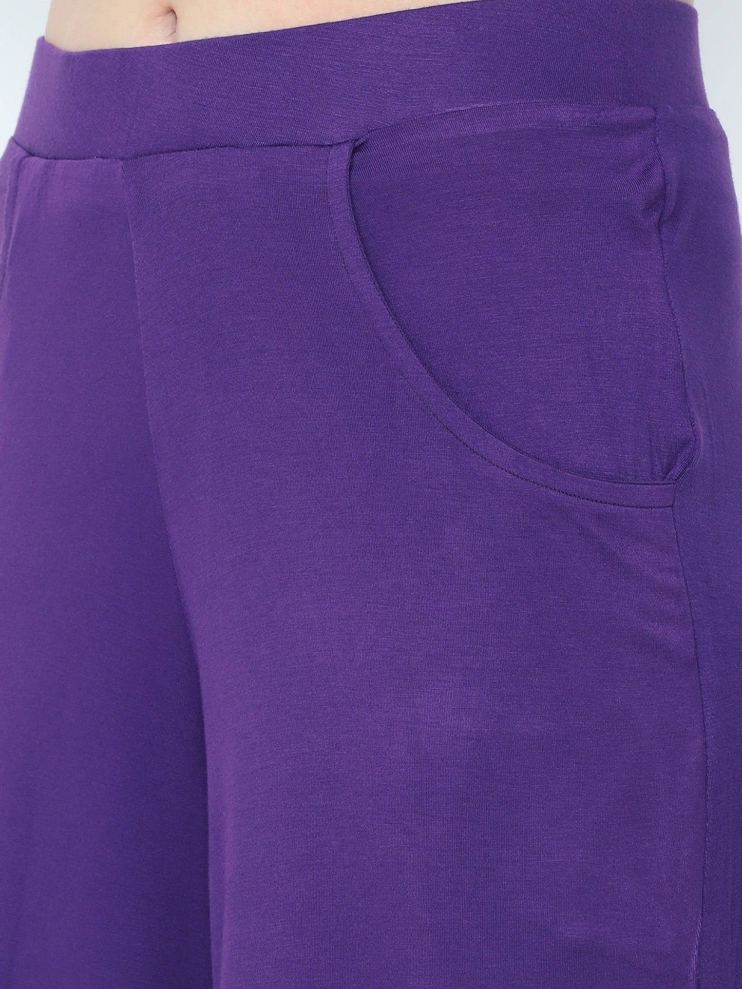 Eggplan Purple Solid Palazzo KNEE-112