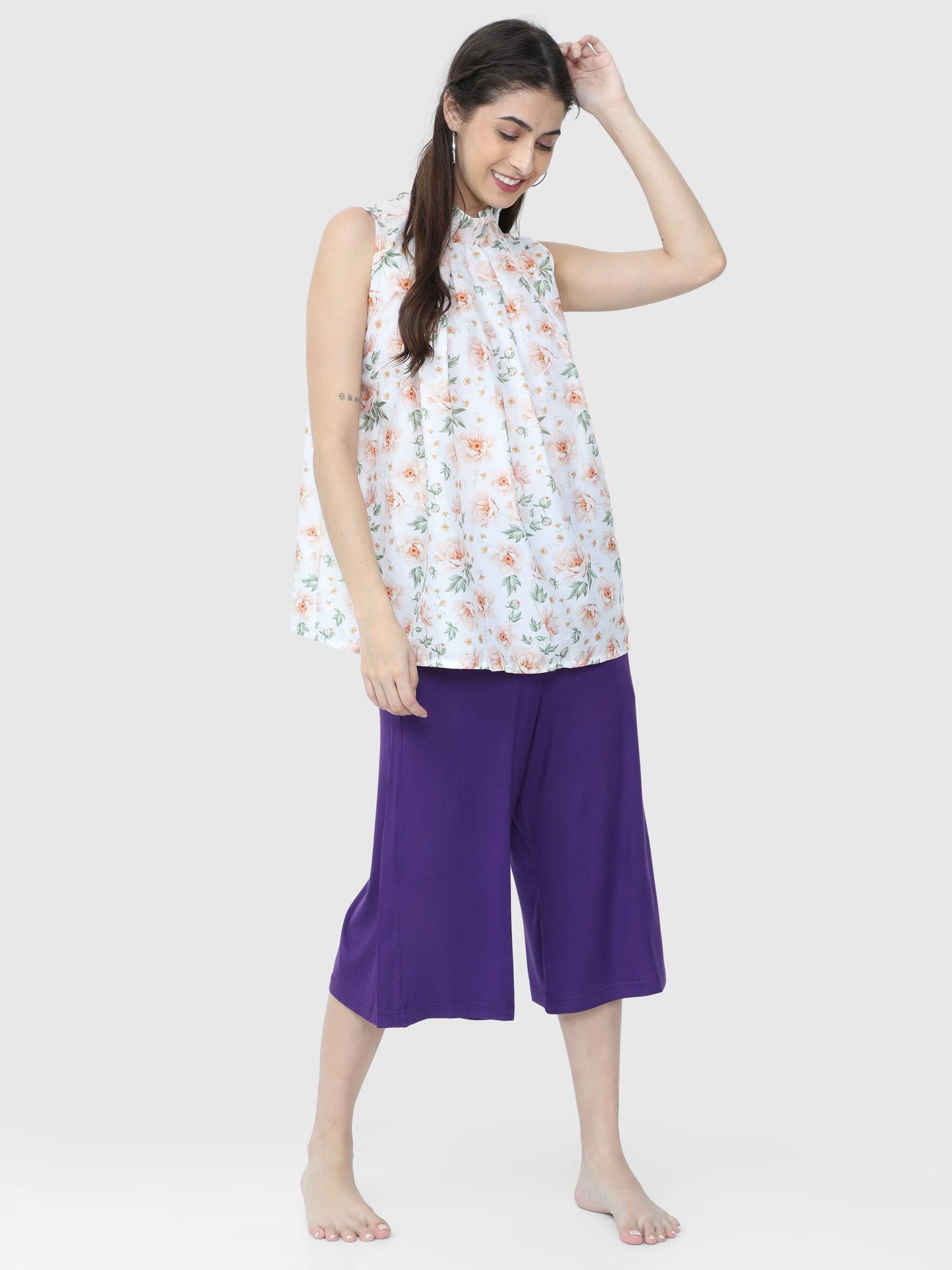 Eggplan Purple Solid Palazzo KNEE-112