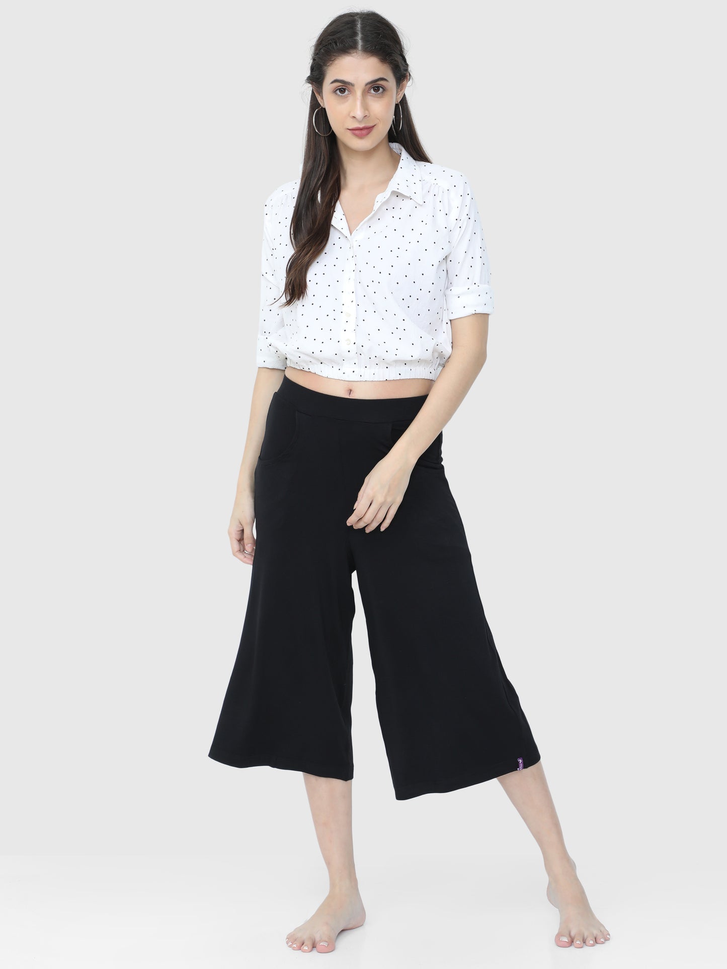 Oil Black Solid Palazzo KNEE-112