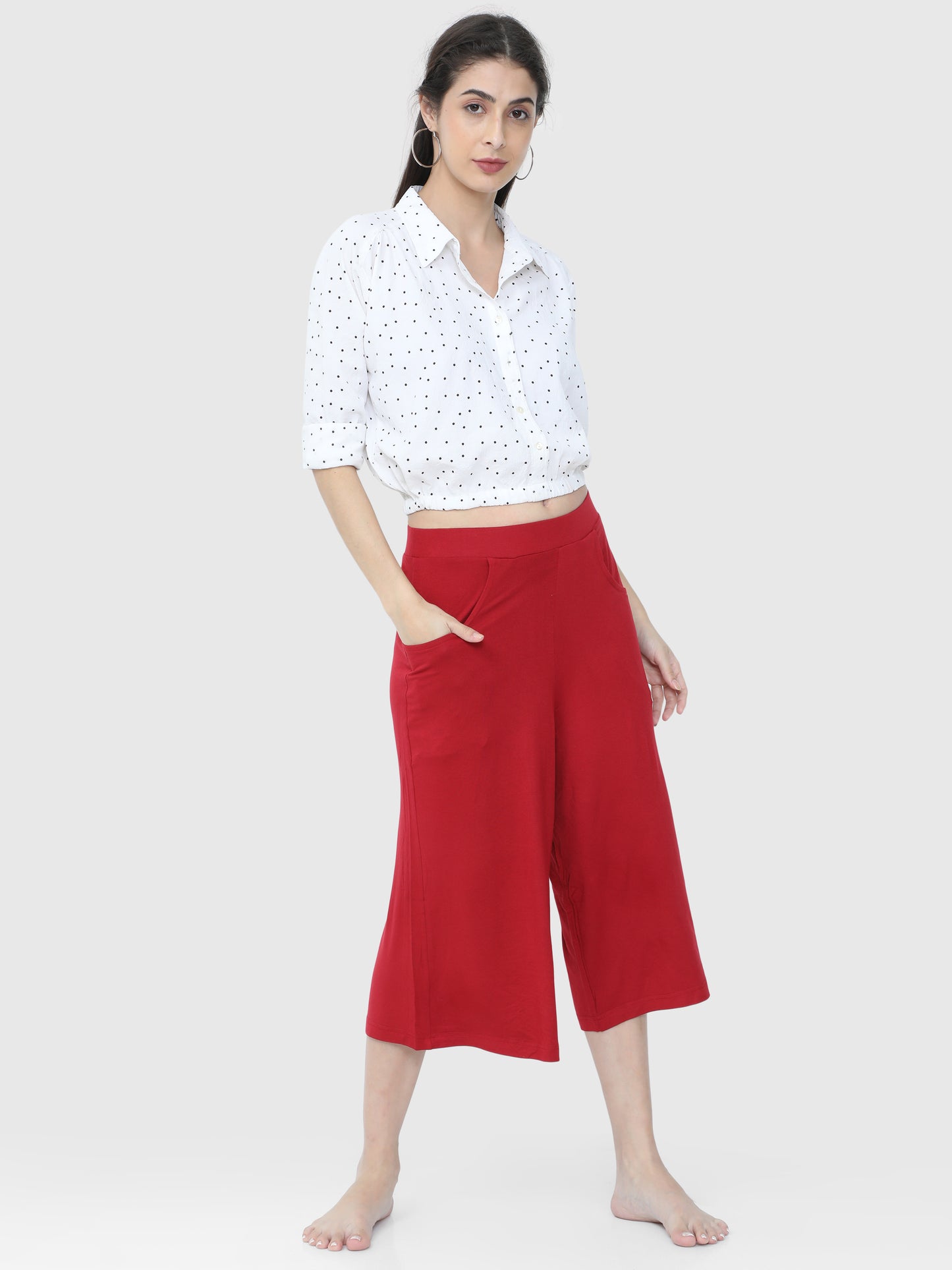 Ruby Red Solid Palazzo KNEE-112