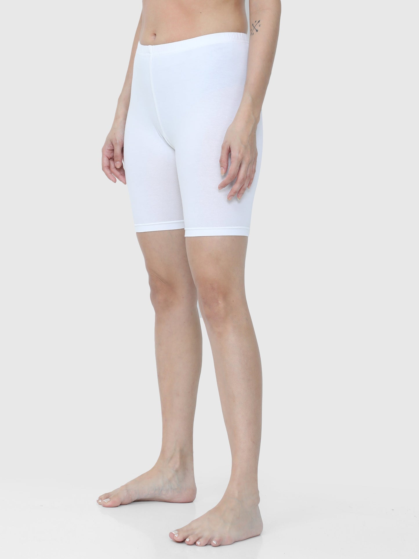 White Solid Biker Shorts