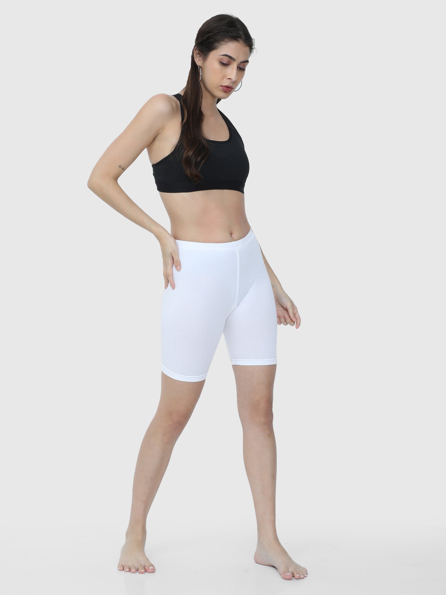 White Solid Biker Shorts