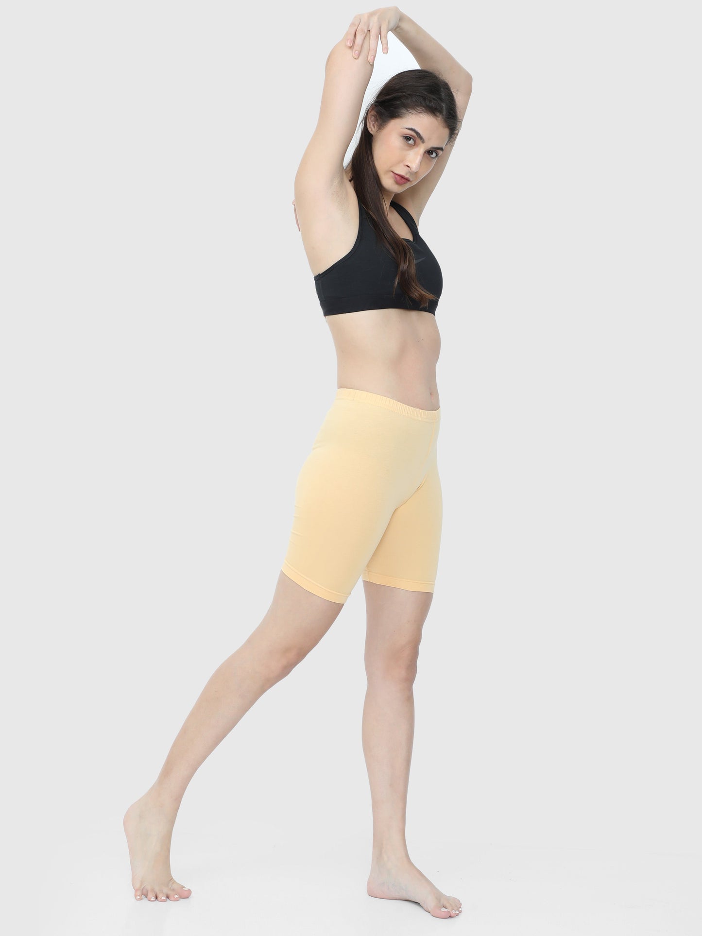 Beige Solid Biker Shorts