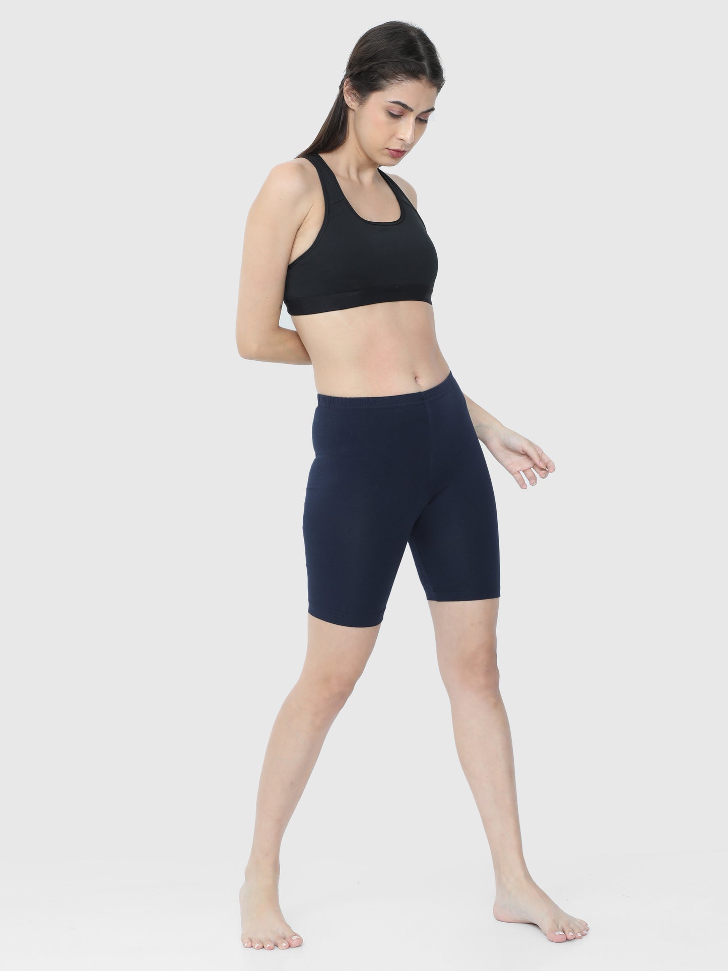 Navy Blue Solid Biker Shorts