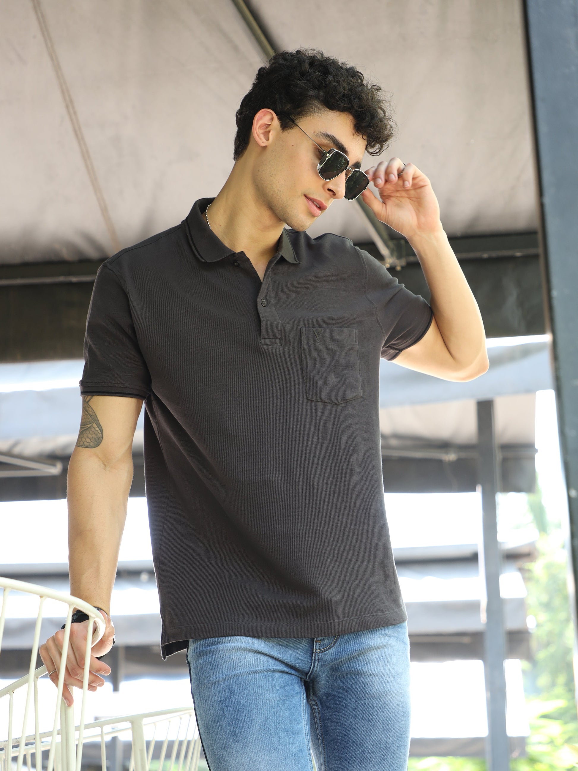 Shop Dark Grey Half Sleeve Plain Polo T Shirts for Men – VILAN