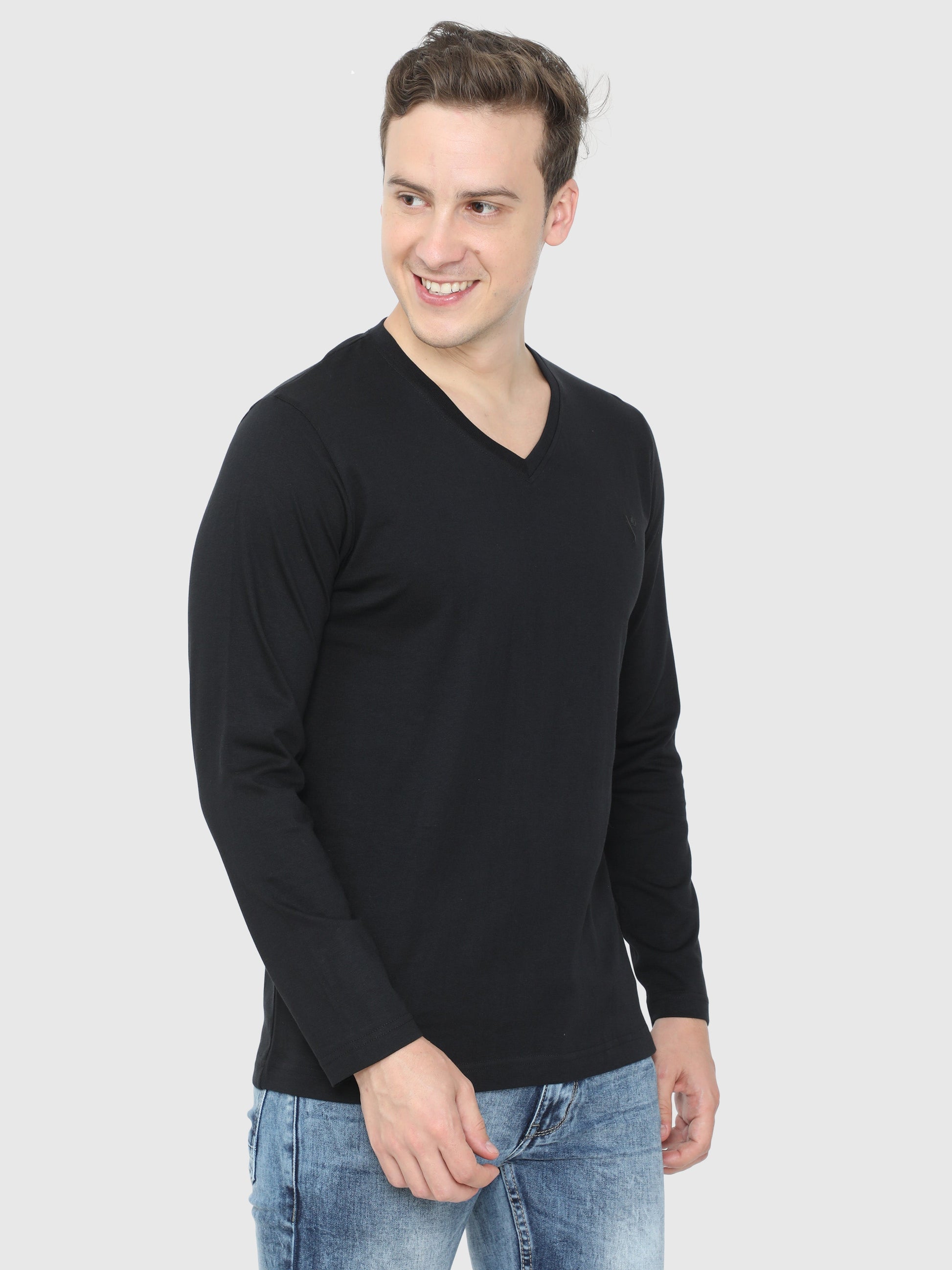 Shop Full Sleeve Black Men's V Neck T Shirts Online – VILAN APPARELS