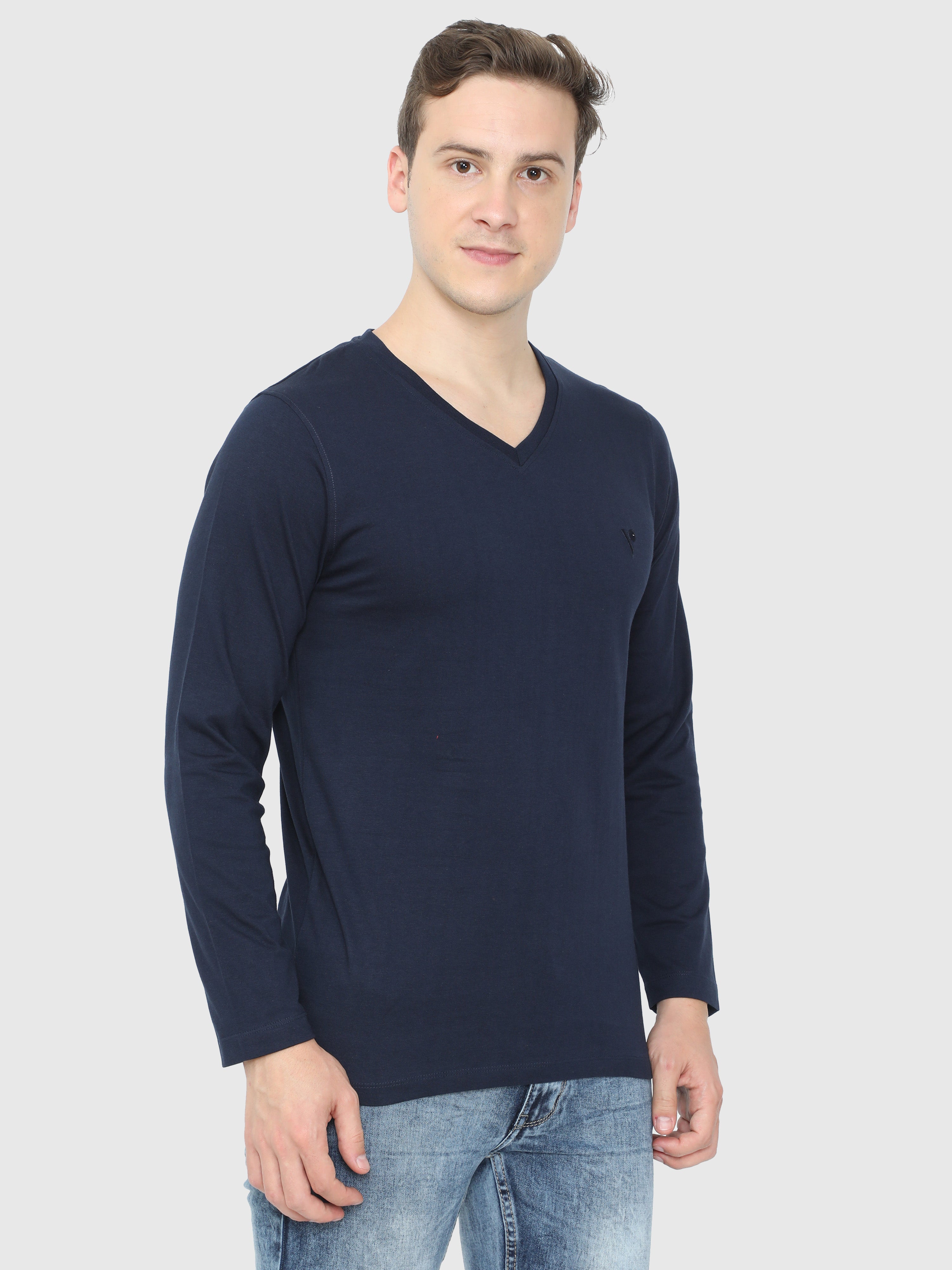 Shop Full Sleeve Black Men s V Neck T Shirts Online VILAN APPARELS