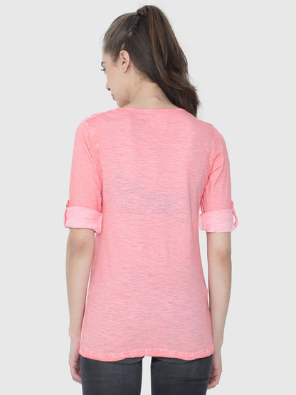 Crepe Pink Solid T-Shirt CWTP-17008