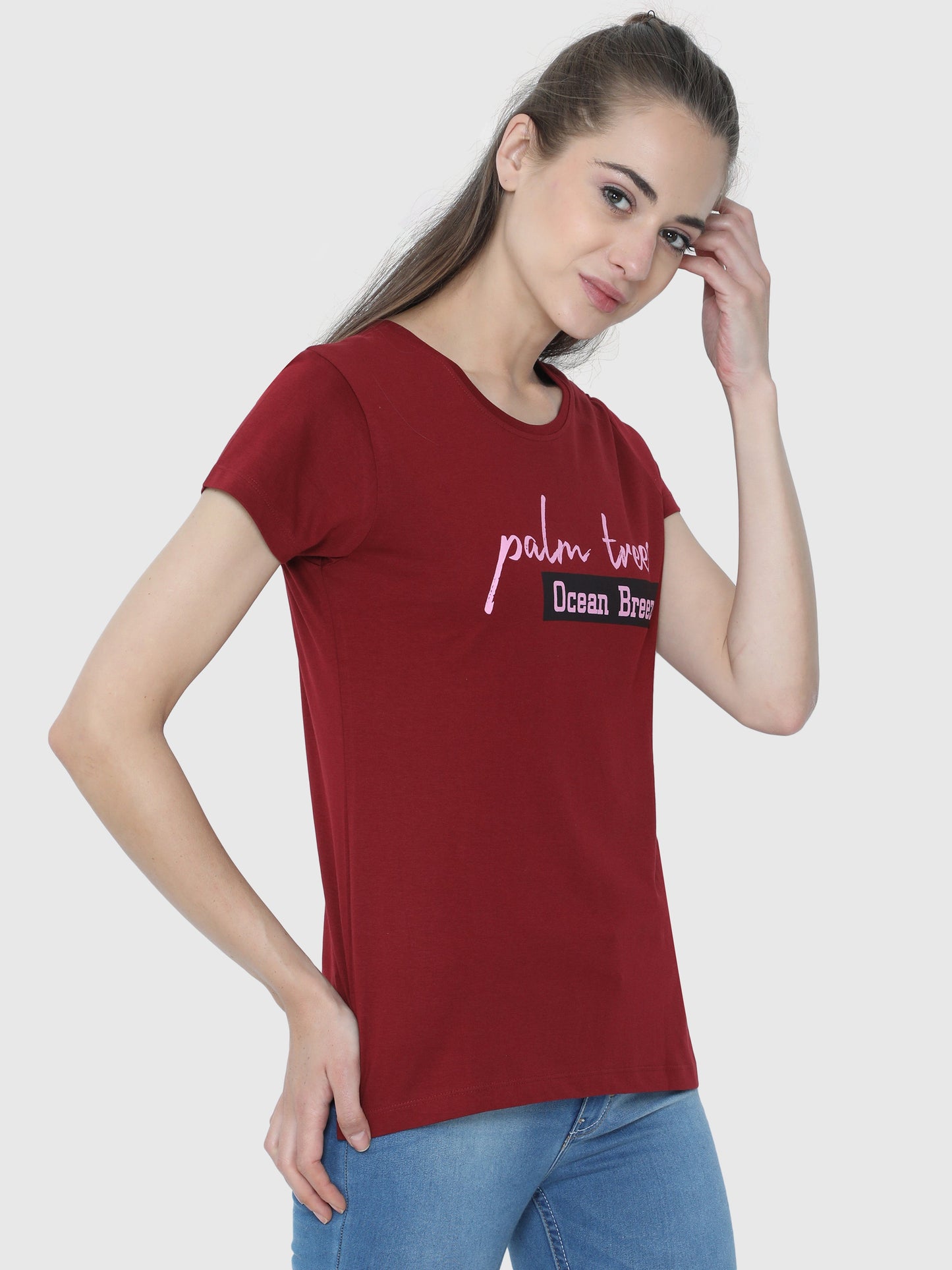 Garnet Red Printed T-Shirt CWTP-17011