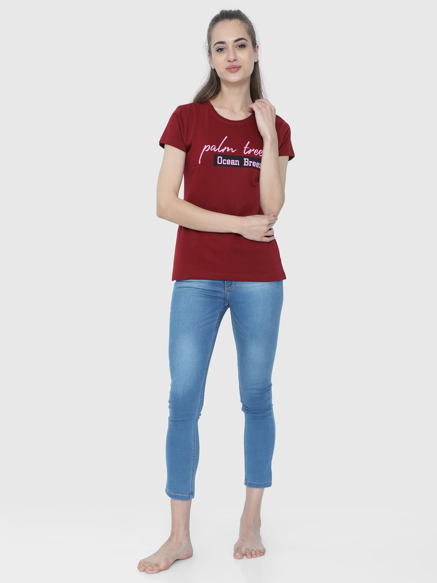 Garnet Red Printed T-Shirt CWTP-17011