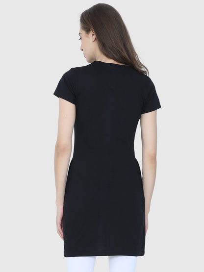Be Nice Black Printed T-Shirt Dress CWTP-17020