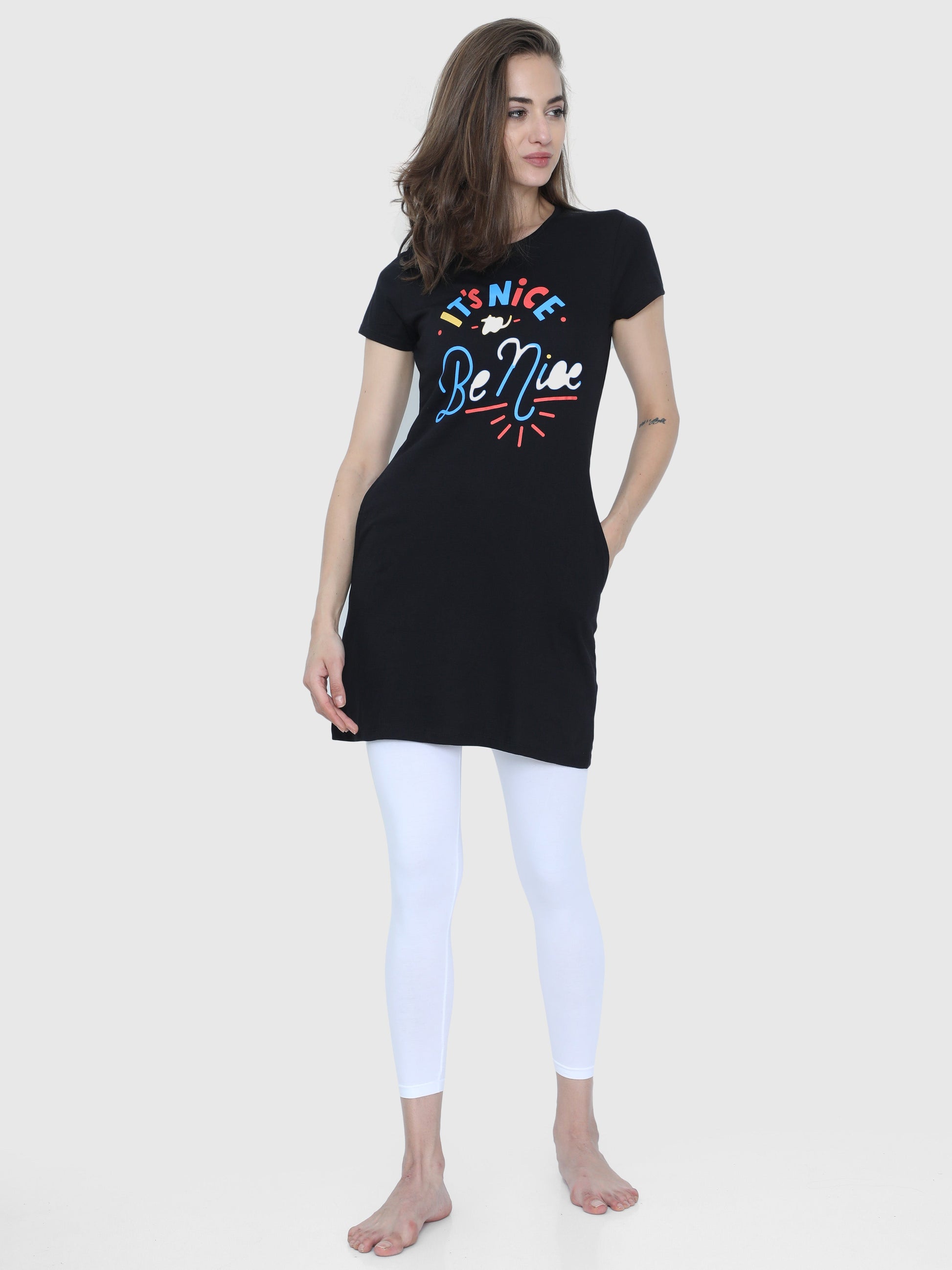 Be Nice Black Printed T-Shirt Dress CWTP-17020
