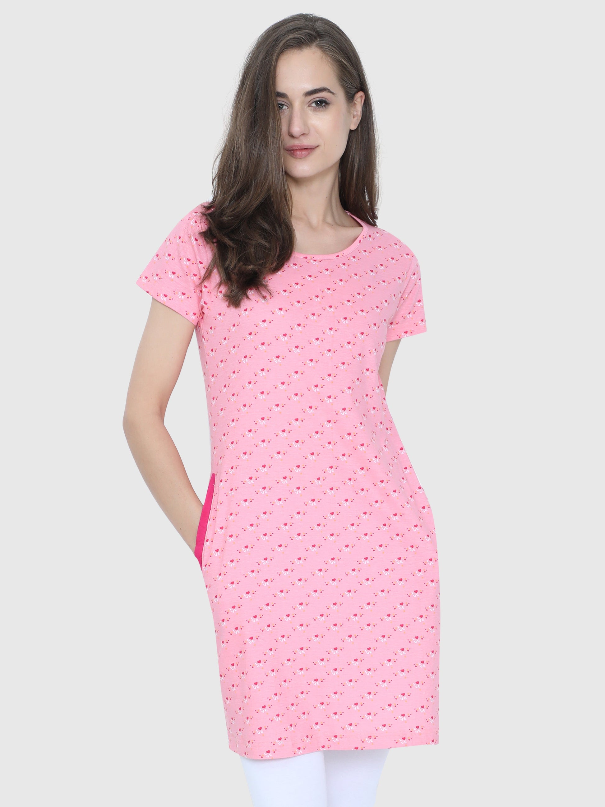 Pink Print Printed Long Top CWTP-17021