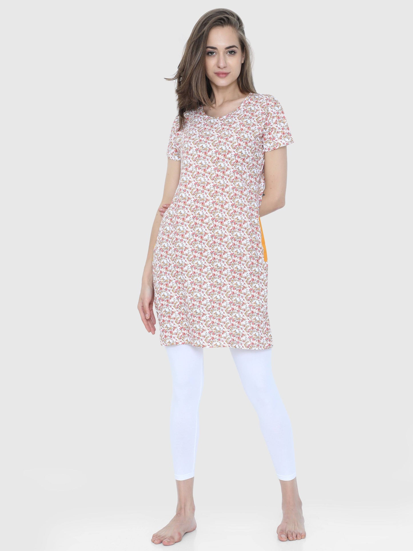 Pink Print Printed Long Top CWTP-17021