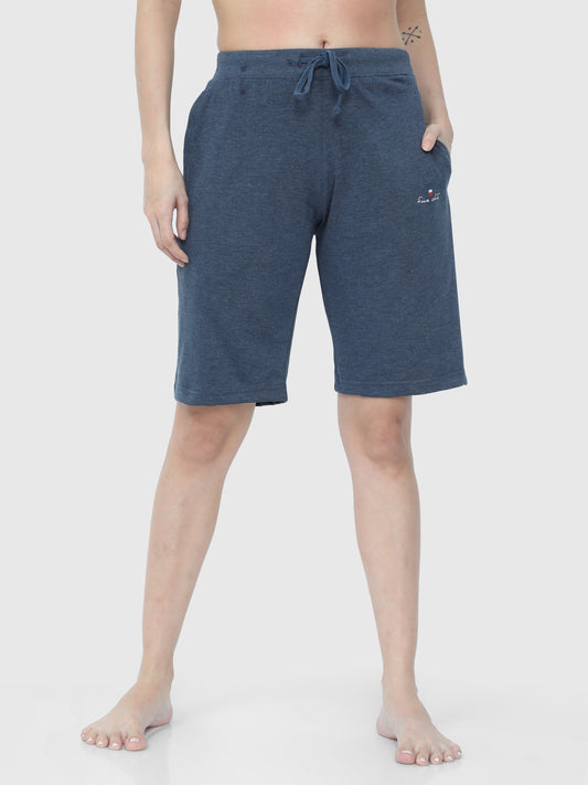 Denim Blue Solid Shorts