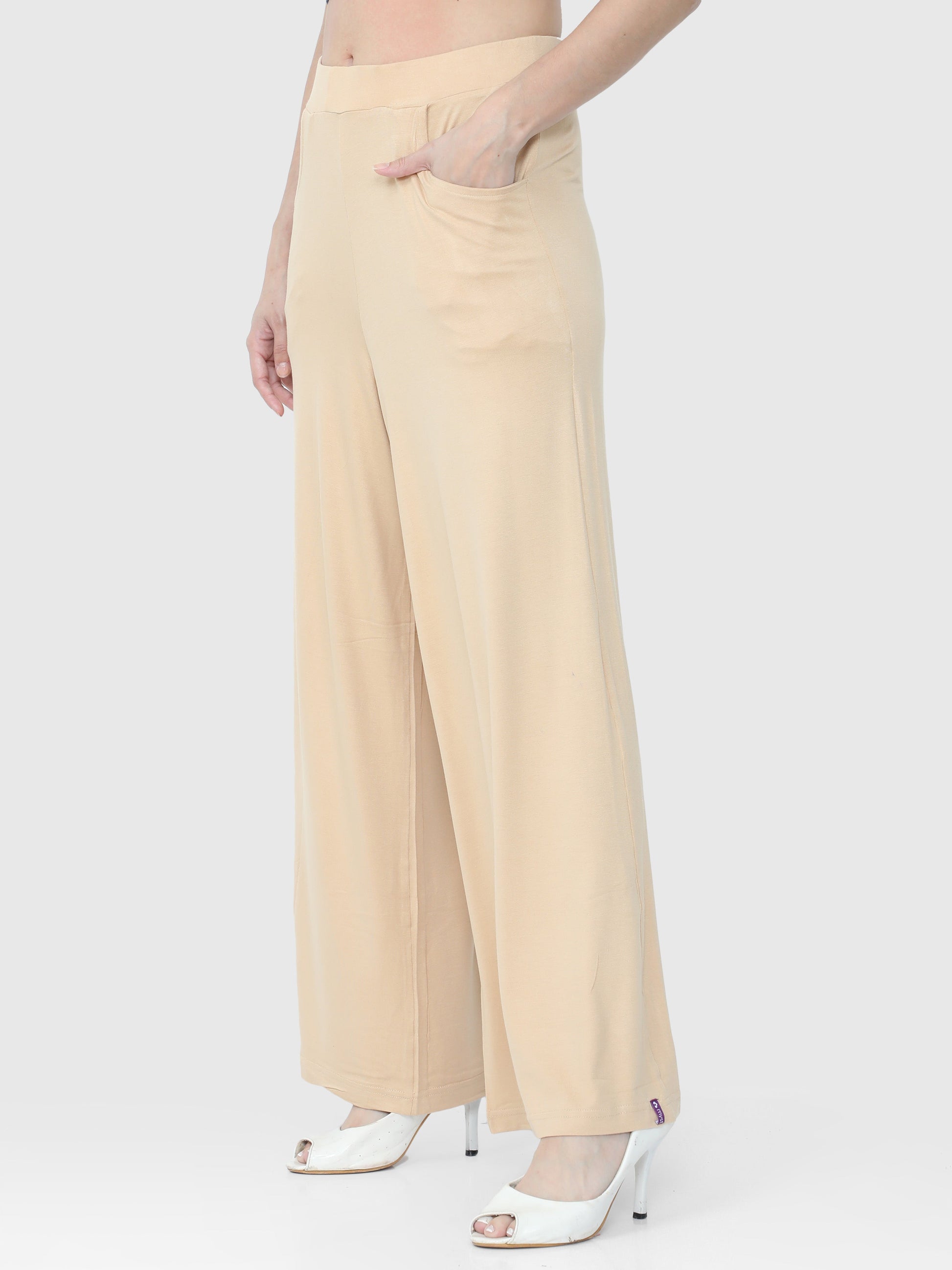 Beige Solid Palazzo Ankle