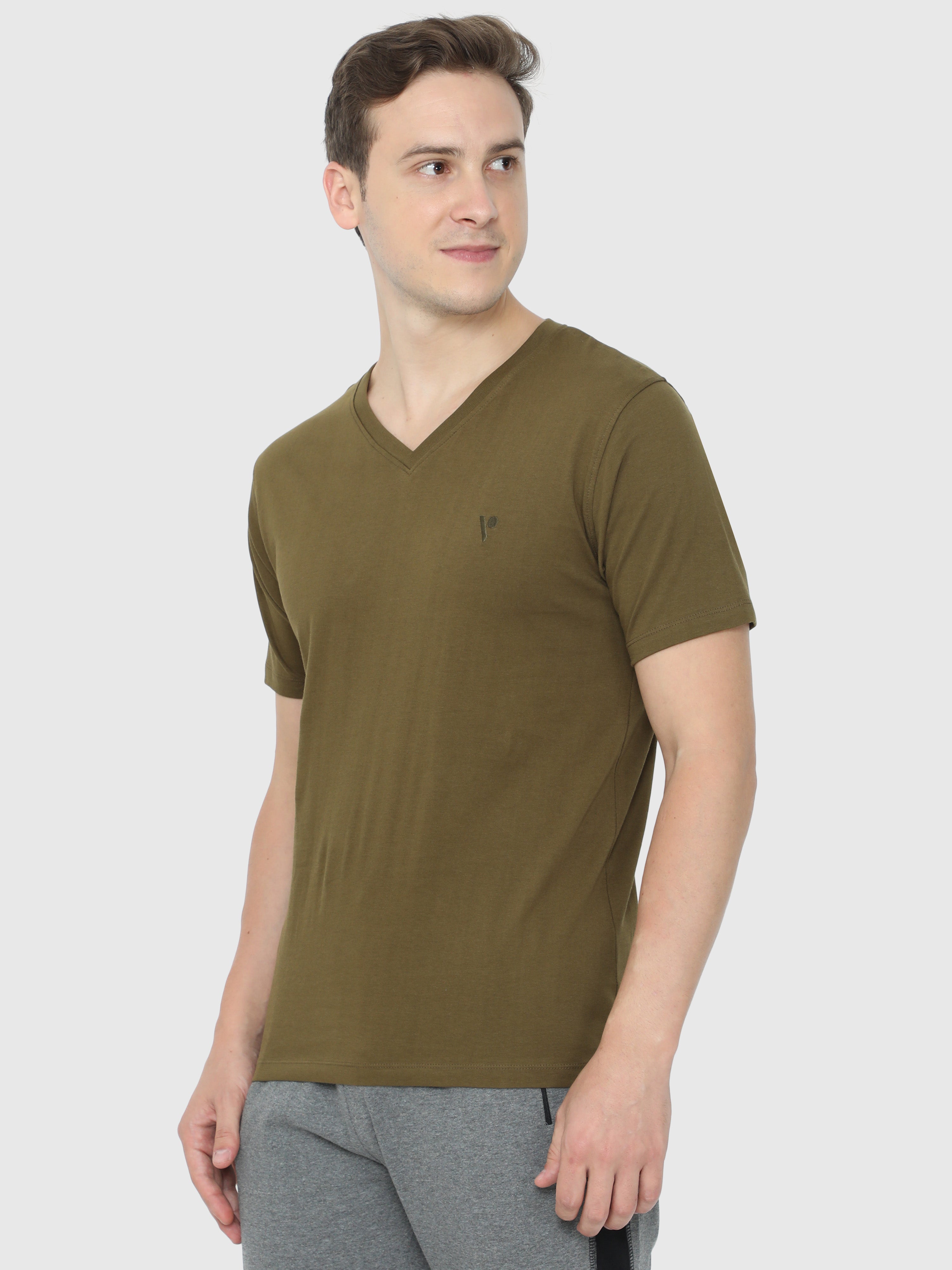 Brown v neck t shirt mens best sale