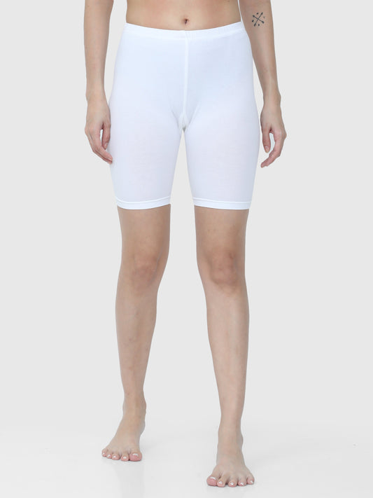 White Solid Biker Shorts ISW-1132