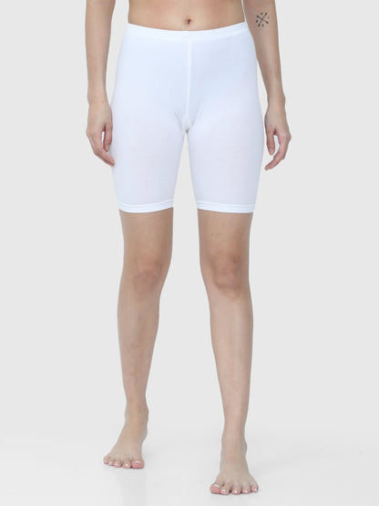 White Solid Biker Shorts