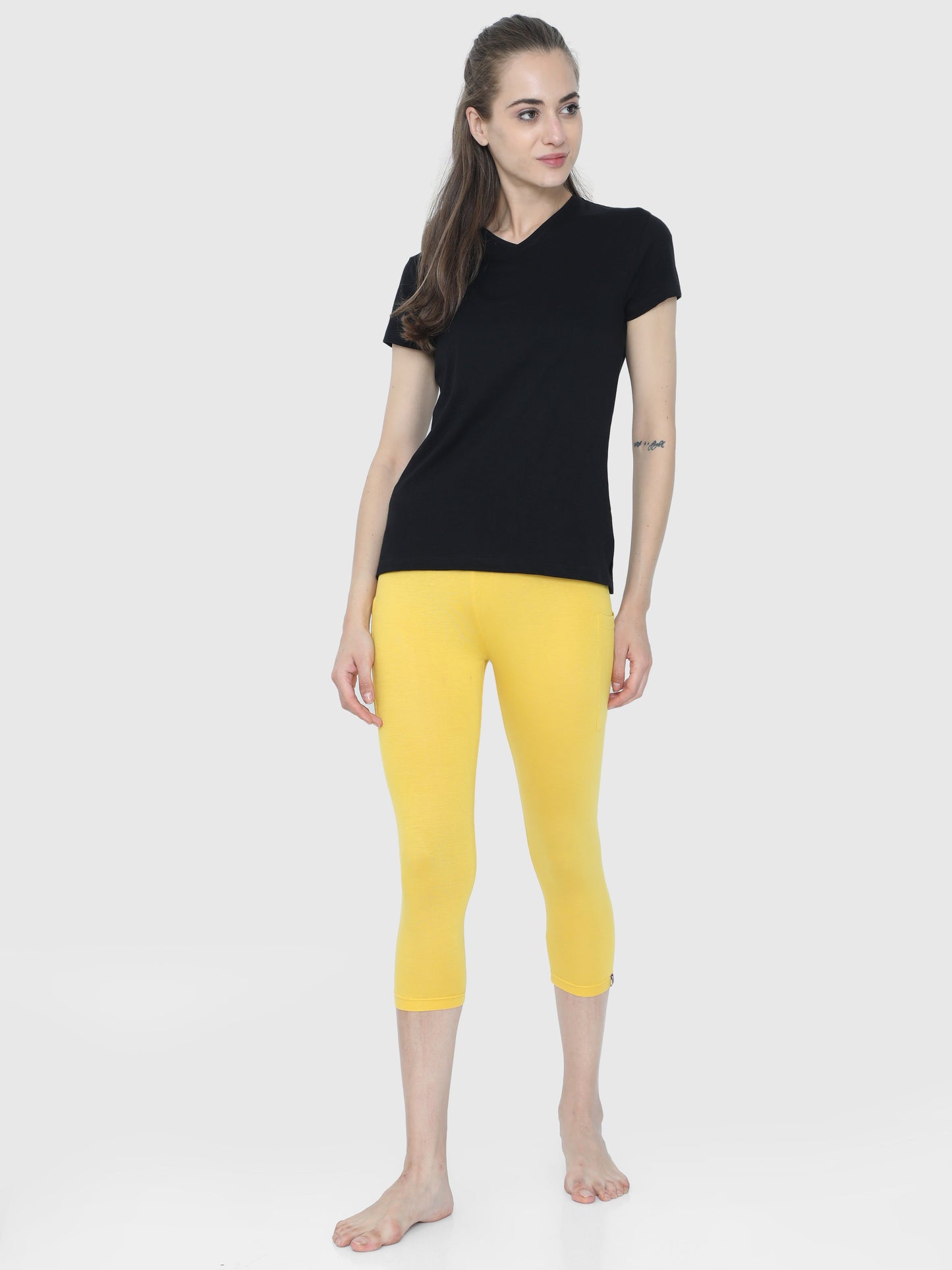 Butter Yellow Solid Leggings Knee