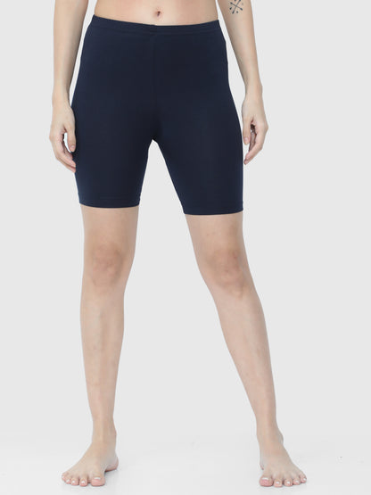Navy Blue Solid Biker Shorts