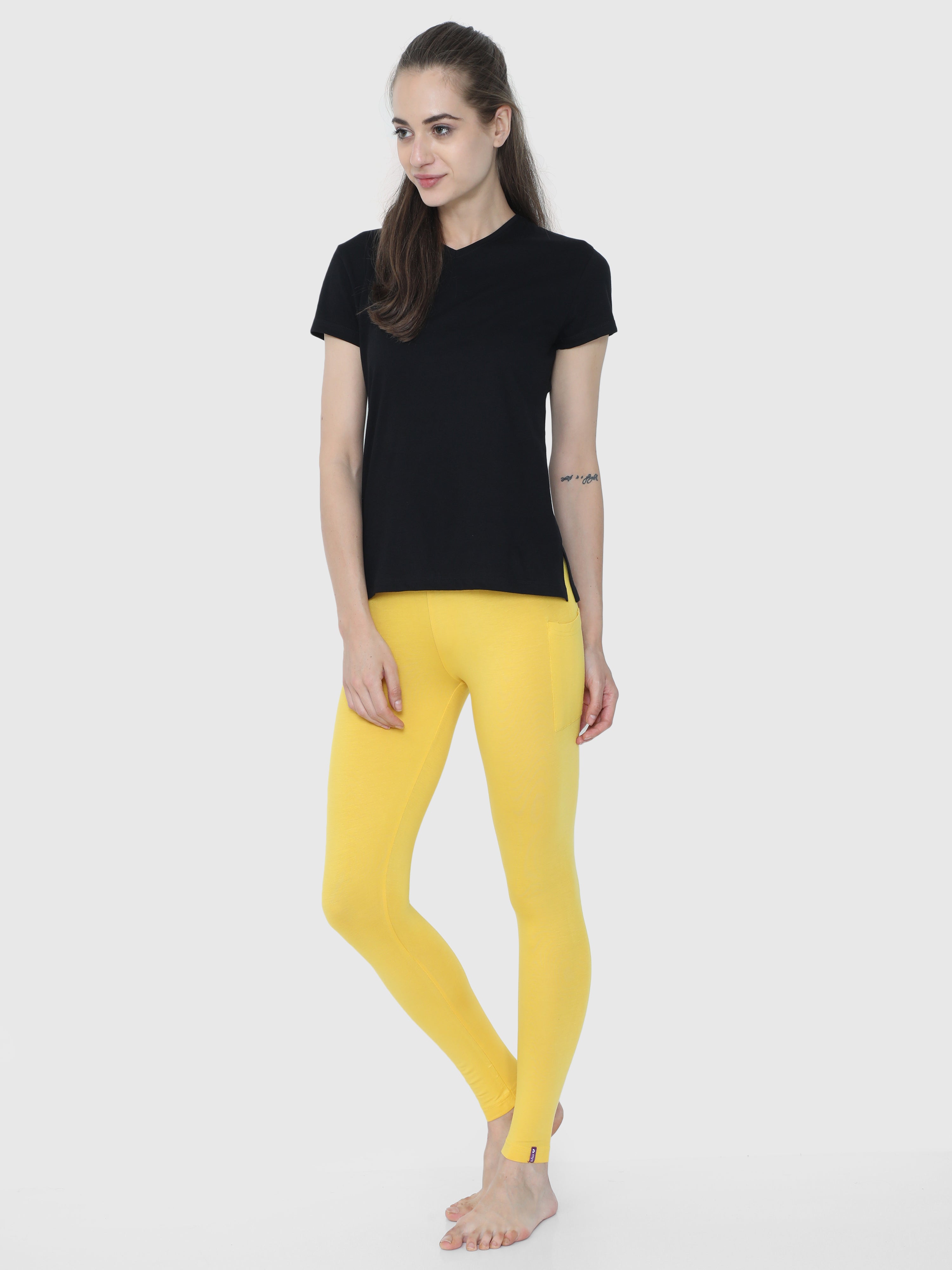 Ankle Length Legging For Womens Girls Ladies Super Quality Solid Cotton  Lycra Leggings Combo Lemon Yellow